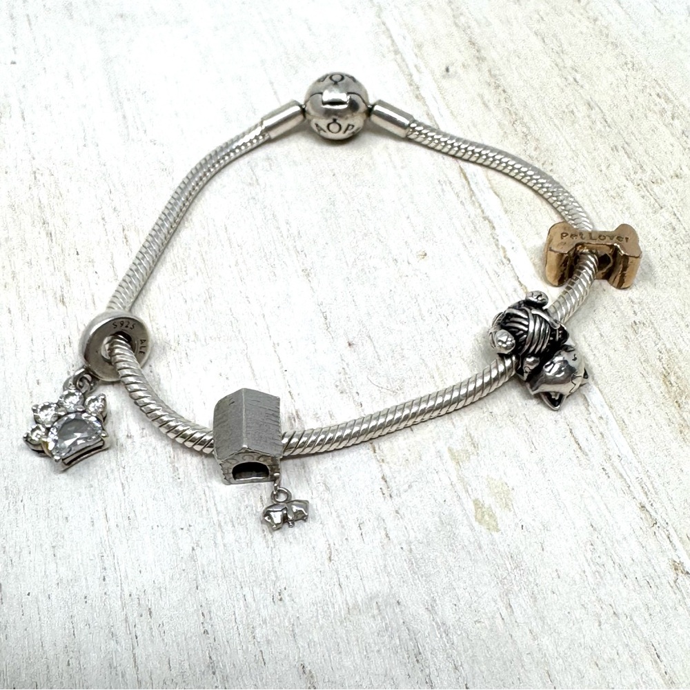 PANDORA 4* charm “pet lovers” themed sterling silver bracelet